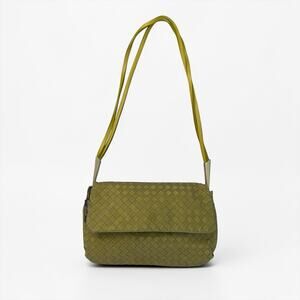 Bottega Veneta Intrecciato Woven Shoulder Bag Satin Nylon Flap Leather Authentic